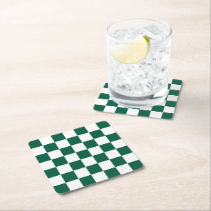 Dessous-de-verre Carré En Papier Vert chasseresse et carreaux blancs