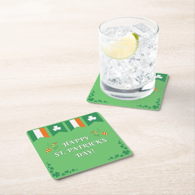 Dessous-de-verre Carré En Papier Vert de la Saint-Patrick (En situation)