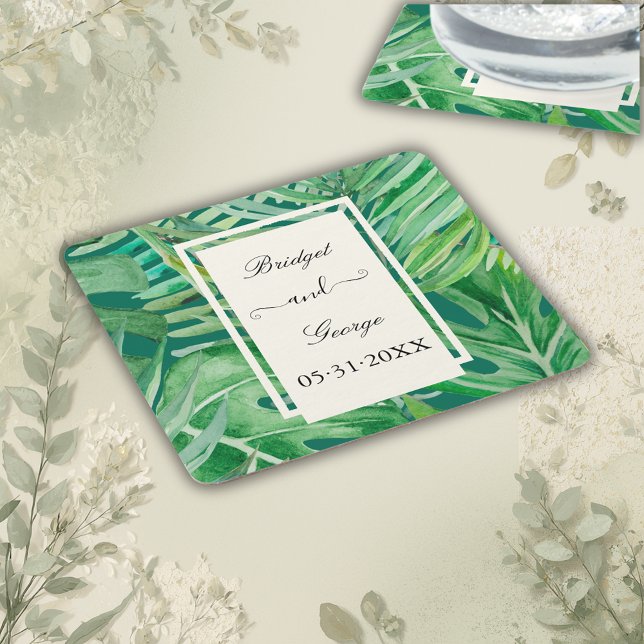 Dessous-de-verre Carré En Papier vert émeraude mariage tropical (Créateur téléchargé)