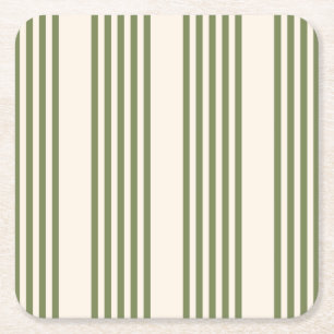 Dessous-de-verre Carré En Papier Vert olive et beige cinq rayures motif