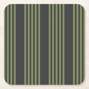 Dessous-de-verre Carré En Papier Vert olive et charbon de bois cinq bandes motif