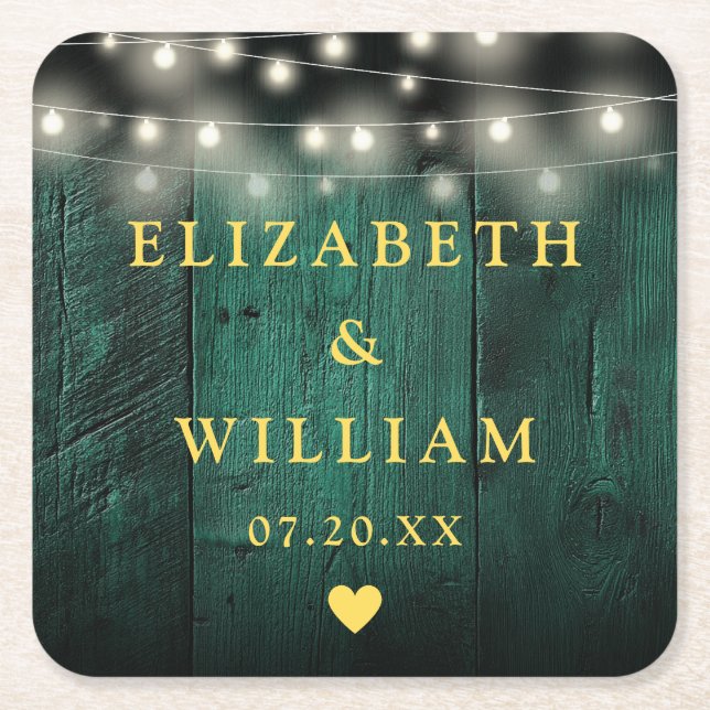 Dessous-de-verre Carré En Papier Vert Rustique Boho Boho Barne Éclairage Mariage (Devant)