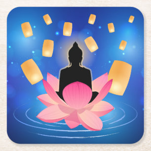 Dessous-de-verre Carré En Papier Vesak Day Bouddha sur lanterne Lotus Vaisakha