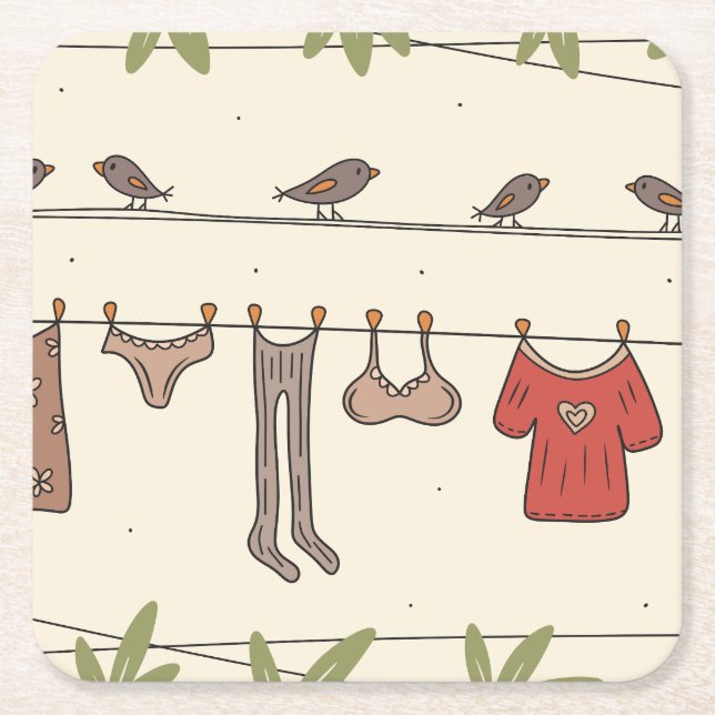 Dessous-de-verre Carré En Papier Vêtements dans la cour (Devant)