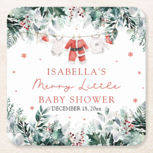 Dessous-de-verre Carré En Papier Vêtements de bébé de Noël Merry Little Baby Shower