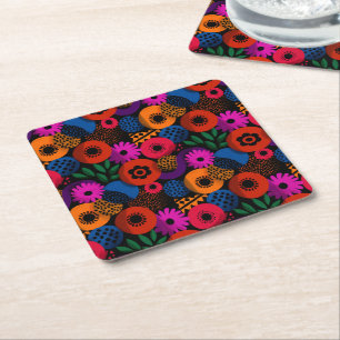 Dessous-de-verre Carré En Papier Vibrant Abstrait Floral et Motif géométrique