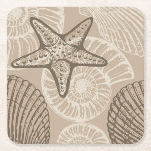 Dessous-de-verre Carré En Papier Vie marine côtière étoiles de mer et coquilles en 