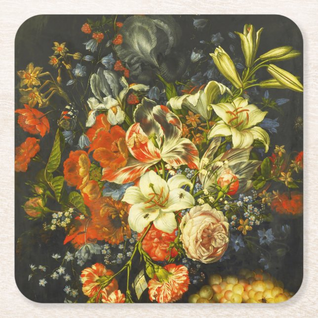 Dessous-de-verre Carré En Papier Vie morte avec fleurs et fruits (Devant)