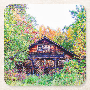 Dessous-de-verre Carré En Papier Vieille grange à l'automne