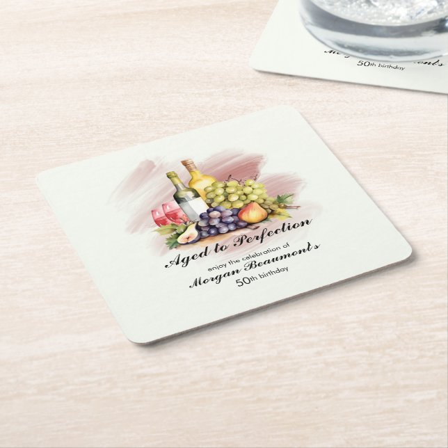 Dessous-de-verre Carré En Papier Vieilli à la perfection Vin Thème 50e anniversaire (Incliné)