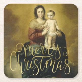 Dessous-de-verre Carré En Papier Vierge à l'enfant, Noël aux beaux-arts