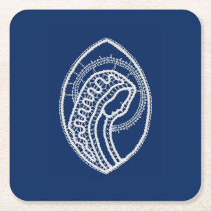 Dessous-de-verre Carré En Papier Vierge Marie, dentelle blanche, bleu marine