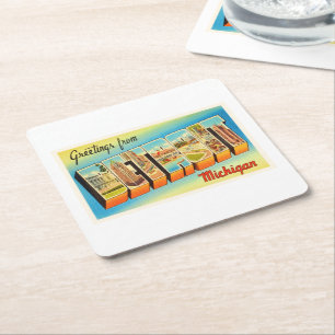 Dessous-de-verre Carré En Papier Vieux souvenir de Vintage voyage de Detroit