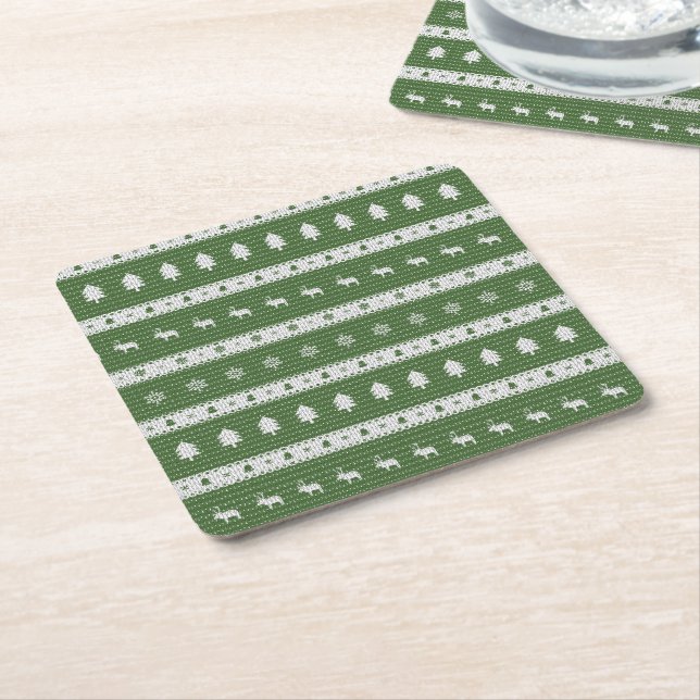 Dessous-de-verre Carré En Papier Vilain Noël Chic Vert (Incliné)