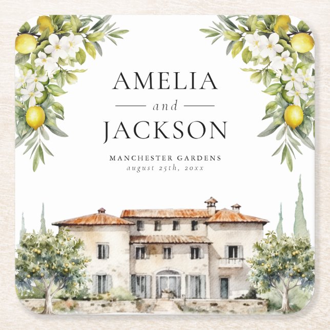 Dessous-de-verre Carré En Papier Villas italiens citrons et olives (Devant)