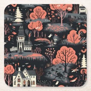 Dessous-de-verre Carré En Papier Ville d'Halloween 4