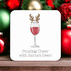 Dessous-de-verre Carré En Papier Vin de Noël du cerf du Père Noël qui verse de la j
