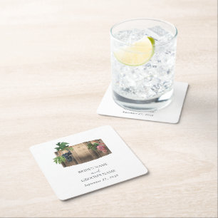Dessous-de-verre Carré En Papier Vin rustique Barrel Vignoble Mariage