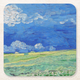 Dessous-de-verre Carré En Papier Vincent van Gogh - Champs de blé sous des nuages o