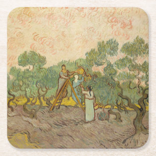 Dessous-de-verre Carré En Papier Vincent van Gogh - Femmes cueillant des olives