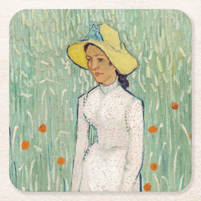 Dessous-de-verre Carré En Papier Vincent van Gogh - Fille en blanc (Devant)