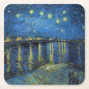Dessous-de-verre Carré En Papier Vincent van Gogh - Nuit étoilée sur le Rhône