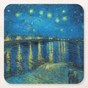 Dessous-de-verre Carré En Papier Vincent Van Gogh Nuit étoilée sur le Rhône