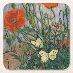 Dessous-de-verre Carré En Papier Vincent van Gogh - Papillons et Coquelicots