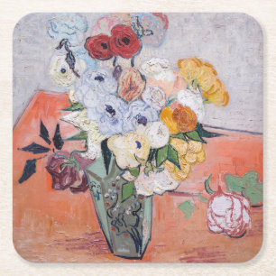 Dessous-de-verre Carré En Papier Vincent van Gogh - Vase avec Roses & Anémones