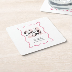 Dessous-de-verre Carré En Papier Vingt et un Rétro Wavy Minimaliste 21e Anniversair