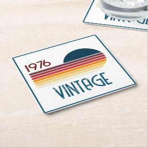 Dessous-de-verre Carré En Papier Vintage 1976 Retro Stripe Sun 50e anniversaire