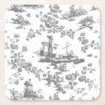Dessous-de-verre Carré En Papier Vintage Anglais Floral Toile de Jouy-Grey<br><div class="desc">Belle toile de jouy sans soudure motif adaptée d'un modèle anglais gravé par John Munns vers 1770 avec ruines classiques,  port maritime,  berger et guirlandes florales. Gris sur arrière - plan blanc.</div>