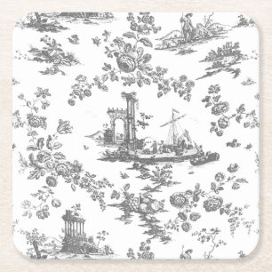 Dessous-de-verre Carré En Papier Vintage Anglais Floral Toile de Jouy-Grey