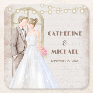 Dessous-de-verre Carré En Papier Vintage Aquarelle Rustique Lumières Romantique