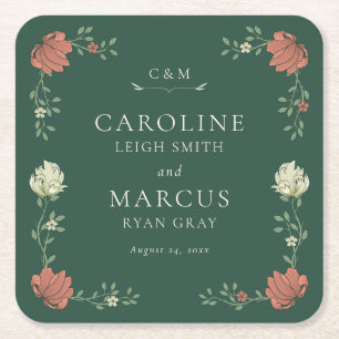 Dessous-de-verre Carré En Papier Vintage Art Nouveau Floral Mariage