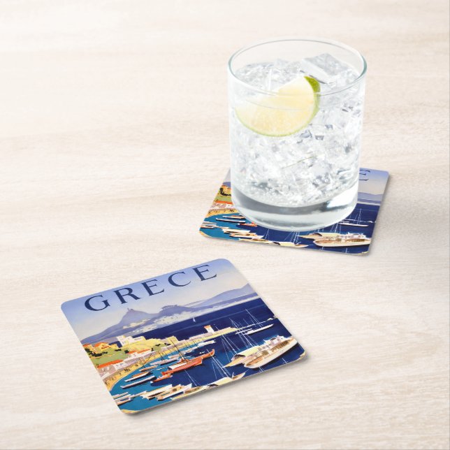 Dessous-de-verre Carré En Papier Vintage Athènes Grèce Voyage (En situation)