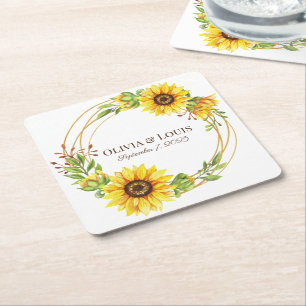 Dessous-de-verre Carré En Papier Vintage boho mariage tournesols romantique