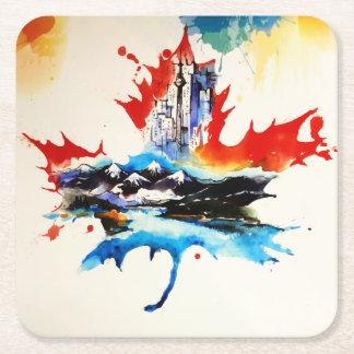 Dessous-de-verre Carré En Papier Vintage Canada Maple Leaf Travel Love Aquarelle