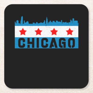 Dessous-de-verre Carré En Papier Vintage Chicago Flag Skyline