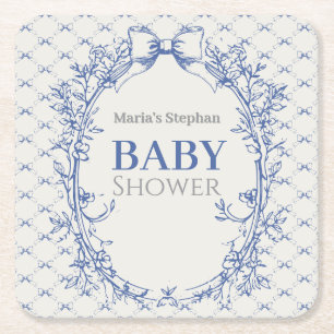 Dessous-de-verre Carré En Papier Vintage Coquette Blue Bow floral