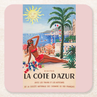 Dessous-de-verre Carré En Papier Vintage Côte d'Azur Beach Girl