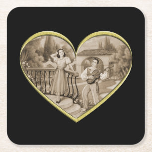 Dessous-de-verre Carré En Papier Vintage couple Romance, homme et femme amour
