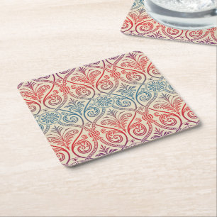 Dessous-de-verre Carré En Papier Vintage Damask Wallpaper - bleu violet rouge