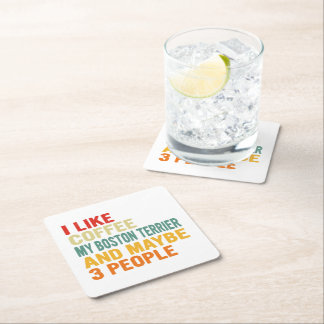 Dessous-de-verre Carré En Papier Vintage I Like Coffee My Boston Terrier Dog Puppy