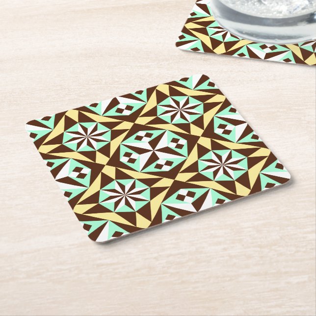 Dessous-de-verre Carré En Papier Vintage Jaune Bleu Brown Blanc Barcelone Motif (Incliné)