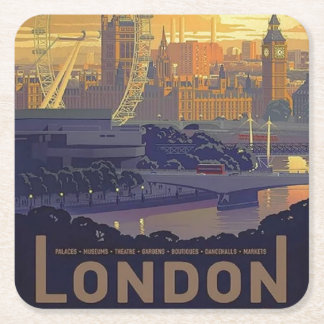 Dessous-de-verre Carré En Papier Vintage Londres Big Ben Parlement Thames River