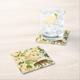 Dessous-de-verre Carré En Papier Vintage Moderne Fleur Tiger Jungle