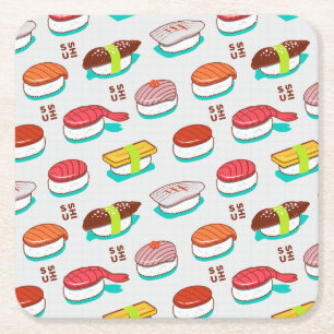 Dessous-de-verre Carré En Papier Vintage nigiri sushi, motif doodé