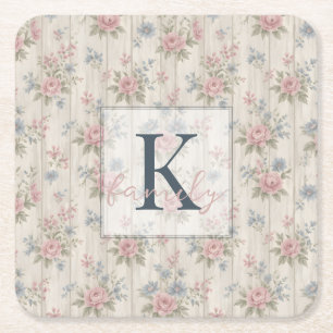 Dessous-de-verre Carré En Papier Vintage Rustique Shabby Chic Floral sur Bois Maiso