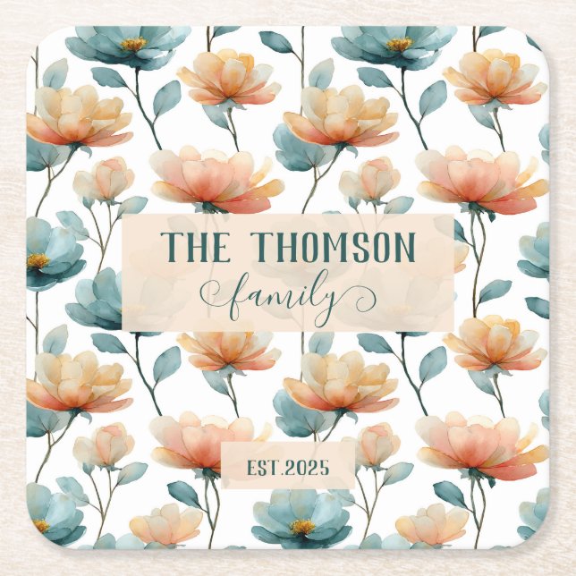 Dessous-de-verre Carré En Papier Vintage Watercolor Floral Family Heritage (Devant)